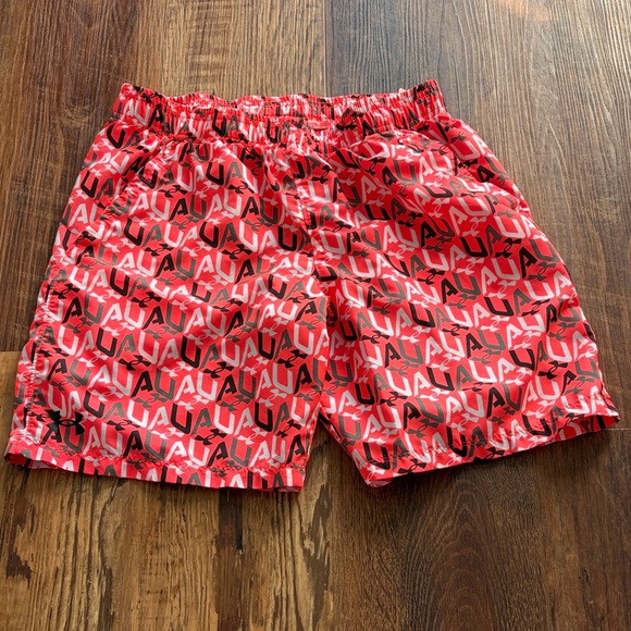 Under Armour Other - Under Armour Boys Red Black Logo Swim Trunks